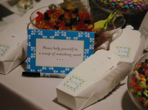 candy “bar” sign + favor boxes