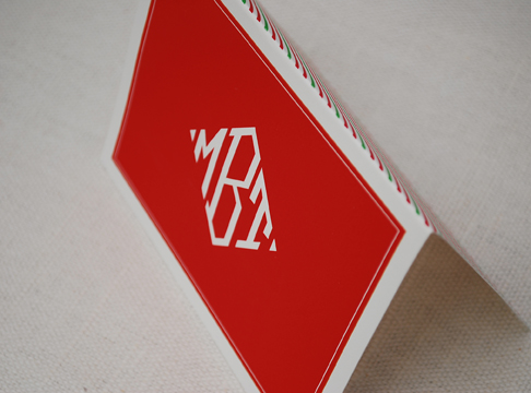 red & white monogram +  holiday stripe